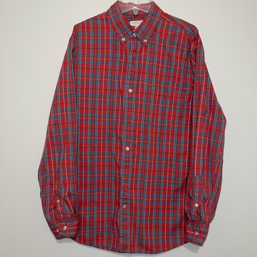Sonoma Men’s Medium Red, black and blue plaid shirt